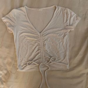 Garage ruched white tshirt with tie